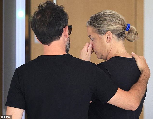 Gisele Pelicot's son Florian (L) and her daughter Caroline Peyronnet (R) leave the criminal court in Avignon, France, September 5, 2024