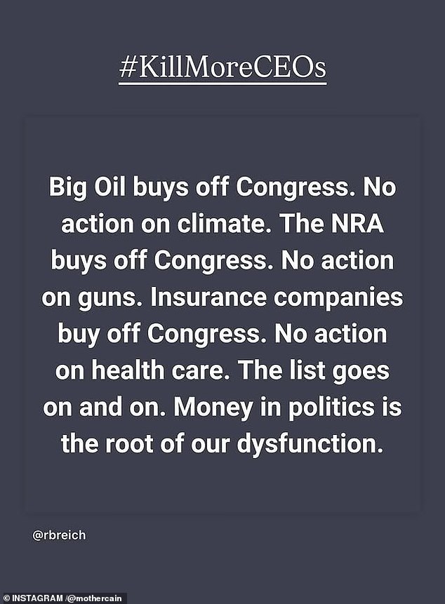 Cain, from Tallahassee, Florida, shared a message from Robert Reich, the former Secretary of Labor, condemning major industries, including insurance collectives.