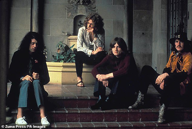 Led Zeppelin is also among the music legends who have lived in Chateau Marmont; pictured in 1969 from left to right: Jimmy Page, Robert Plant, John Paul Jones and John Bonham of Led Zeppelin