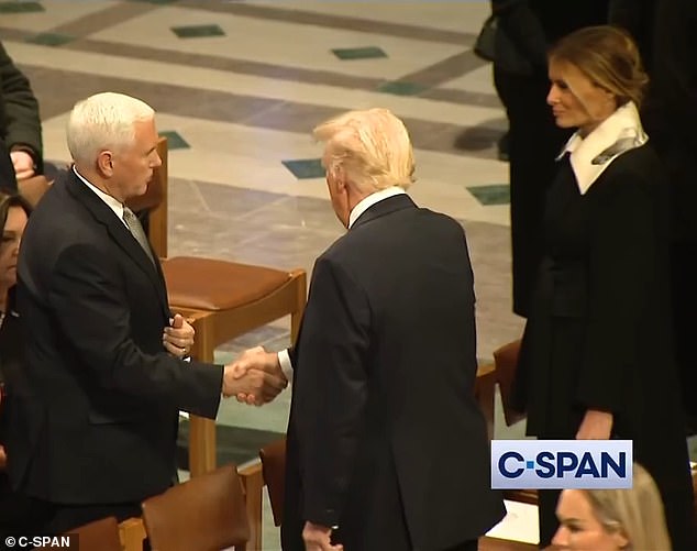 Mike Pence shook hands with Donald Trump, marking their first interaction since becoming his vice president in 2021. They had a major falling out after the January 6 attack on the Capitol