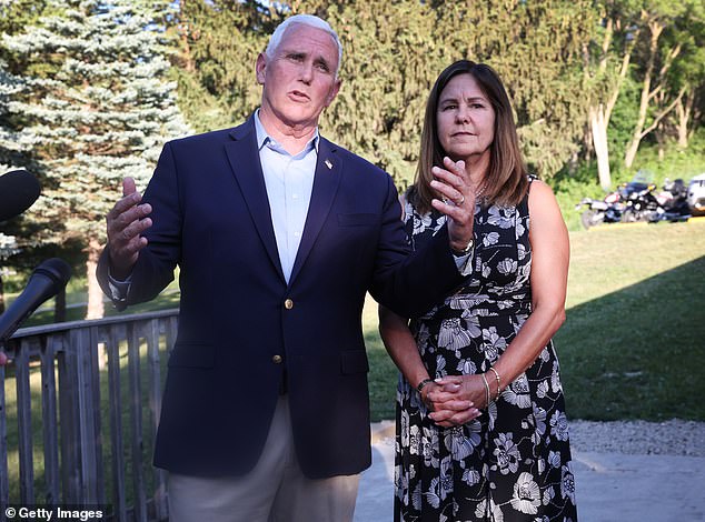 When asked about his wife's behavior in the interview, Pence gave a carefully measured response that many have interpreted as a veiled admission of tension (file photo)