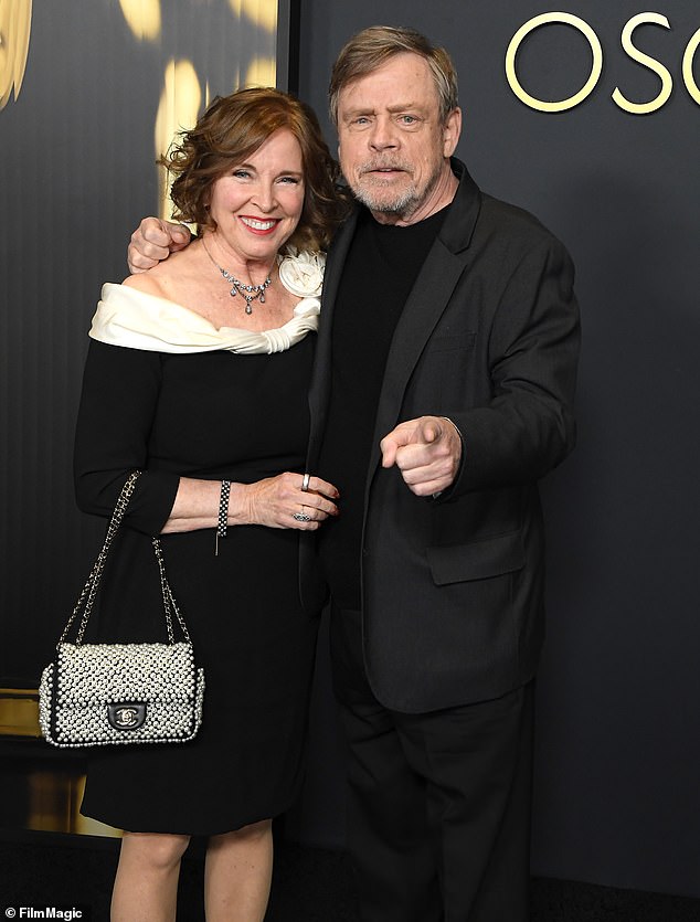 Hamill, his wife Marilou York and their dog Trixie are staying with their daughter Chelsea in Hollywood, he reported on social media on Wednesday (pictured in Los Angeles in November 2024)