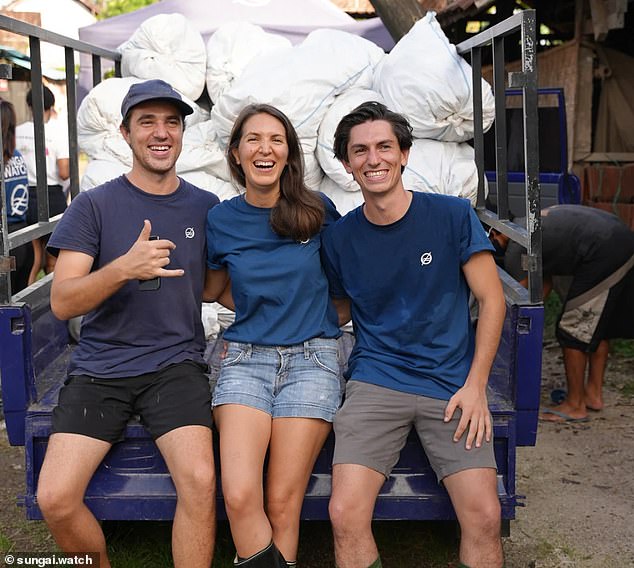 Sungai Watch was founded in 2020 by Sam Bencheghib (pictured right) with his siblings Kelly and Gary to clean Bali's rivers and prevent plastic from entering the ocean and washing up on beaches