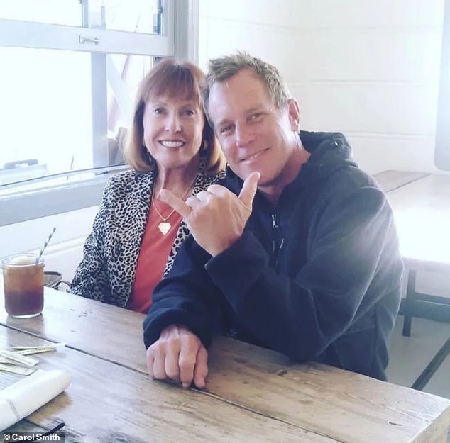 The remains of surfer Randall Miod, 55, (pictured with mother Carol Smith) were found at his beloved Malibu beach house