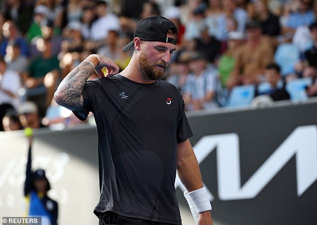 Omar Jasika (pictured) as sent off by Frenchman Hugo Gaston after a four-set thriller after their match was postponed by more than six hours due to sudden storms that hit Melbourne