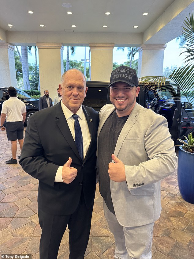 Tony Delgado of Latino Wall Street claims Democrats have convinced Americans that open borders don't allow cartels to take over American cities — but says legal immigrants who fled the cartels know better. Pictured: Delgado with incoming Trump border czar Tom Homan