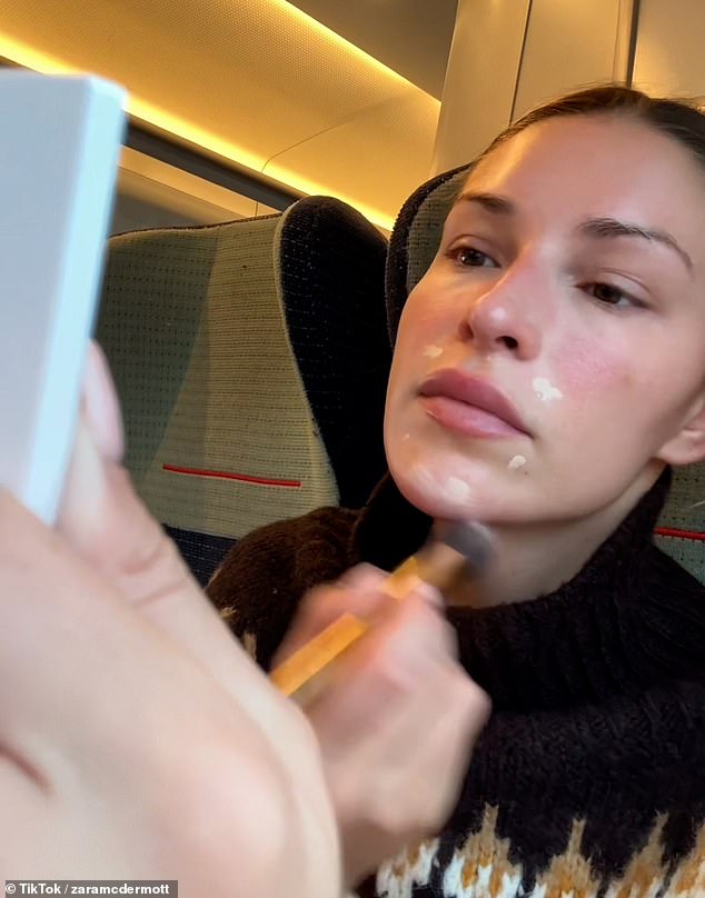 As well as her morning care routine, the Love Island star quickly applied her make-up on the train, and after joining her film crew, she recorded her latest segment for the BBC daytime show.