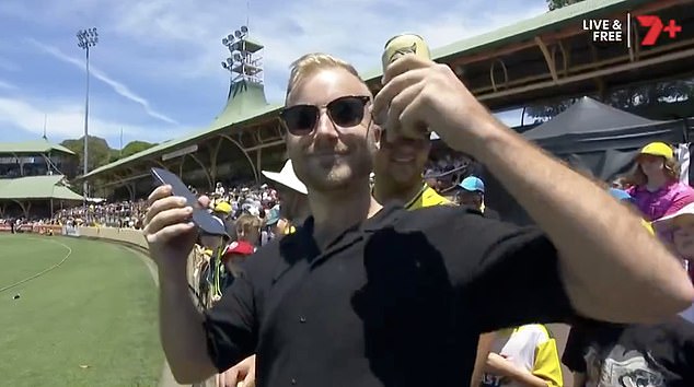 The fan spoke out about his technique after taking the catch, telling Channel 7: 'There was nothing else that mattered except the beer and the ball'