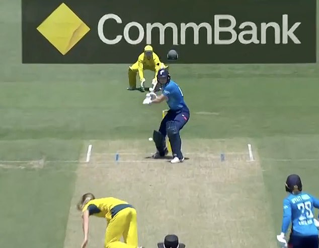 The incredible moment came midway through the first innings when the fan took a huge six from Annabel Sutherland.