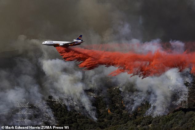 Firefighters enter day six of battling four separate wildfires, destroying a total of 38,276 acres, with Pacific Palisades 11% contained and the Altadena area 15% contained (Palisades pictured Saturday)