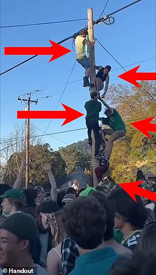 Frat members climb utility poles in SLO