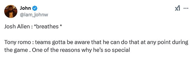 Romo shared a lot of love for Josh Allen during the first half that saw the Bills take the lead