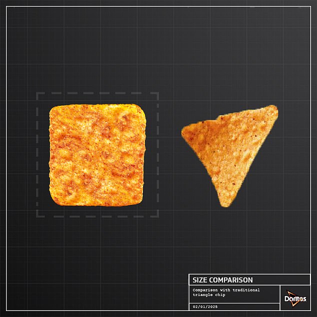 The image shared by Doritos shows a side-by-side comparison of the square and triangular chips