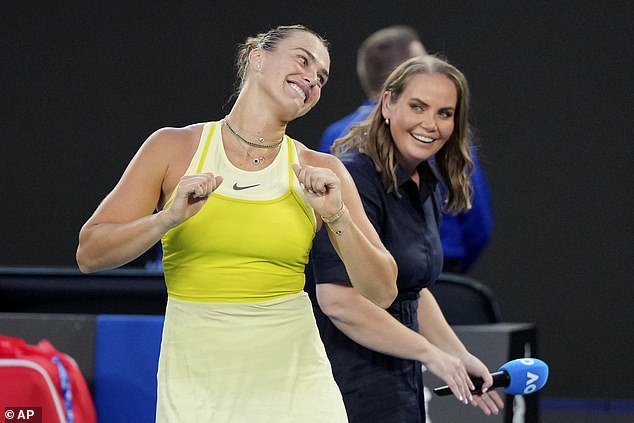 After Sabalenka scored a straight sets victory against former US Open champion Sloane Stephens on Sunday night, Dokic asked her to show off her dance moves