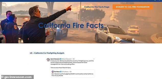 Newsom, 57, shared a link to californiafirefacts.com – a website created by his campaign committee – claiming it would combat misinformation about the devastating fires in Los Angeles