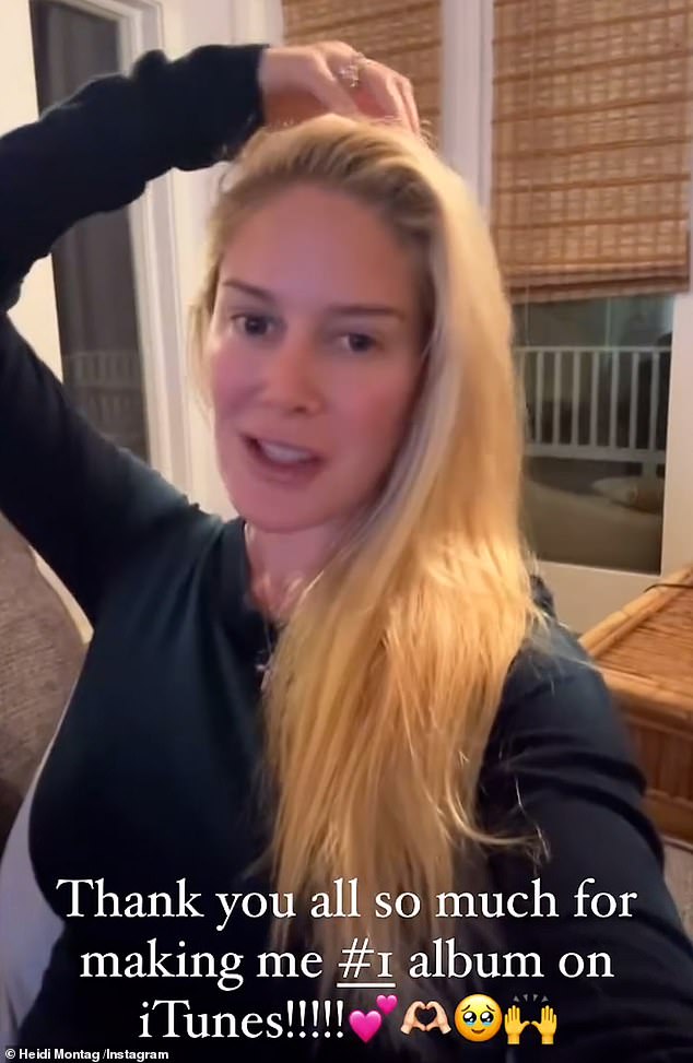 Heidi Montag has thanked fans for returning her debut album to the top of the charts after the home she shares with husband Spencer Pratt was destroyed by the LA bushfires.