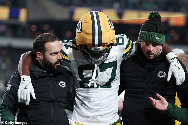 The Green Bay star was eventually helped off the field and taken to the locker room