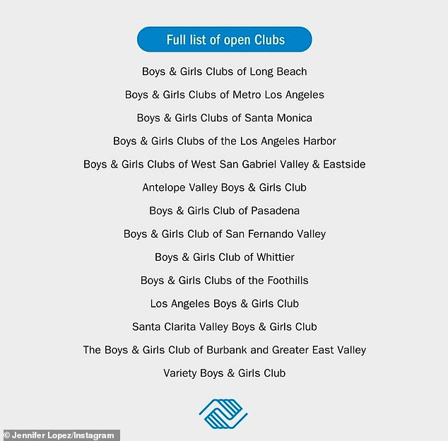 The message included a list of Boys and Girls Clubs in LA