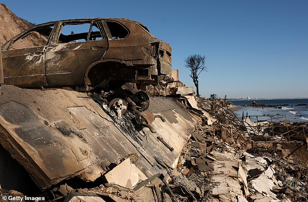 car destroyed during the Palisades Fire is located near the Pacific Ocean in Malibu