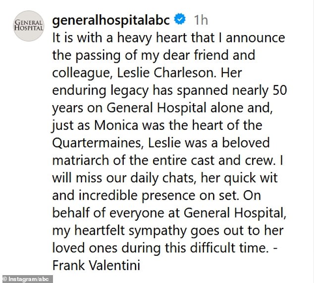 A statement was uploaded to the show's main Instagram account in which executive producer Frank Valentini confirmed her death after a battle with a long-term illness, per Variety