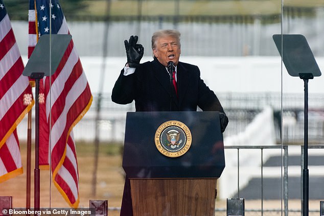 Donald Trump is seen saying his  "Save America Rally" near the White House in Washington, on Wednesday, January 6, 2021, minutes before he urged his followers to go to the Capitol