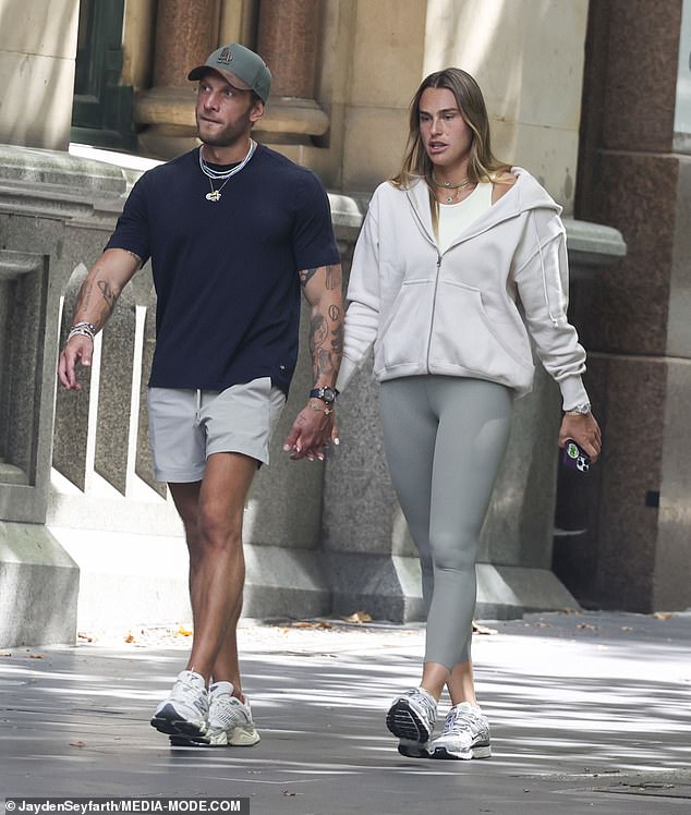 After her meal, Sabalenka was spotted taking a walk with her superfood entrepreneur husband Georgios Frangulis