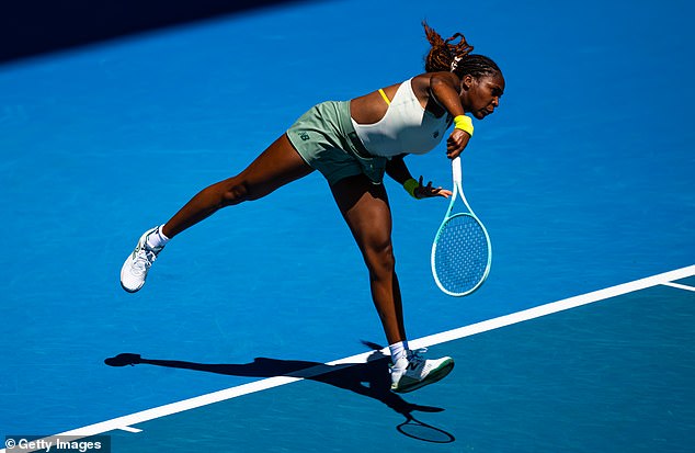 Coco Gauff was pictured in her straight-sets victory over Sofia Kenin on Monday