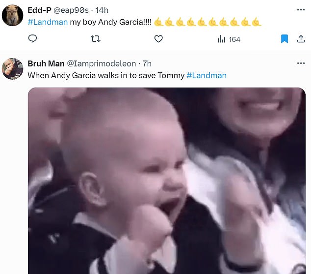 @eap90s said: '#Countryman my boy Andy Garcia!!!!' while @Iamprimodeleo shared a GIF of a child cheering plus: 