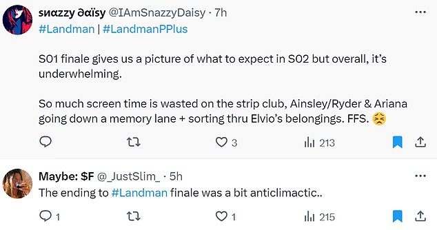 @IAmSnazzyDaisy added: 'The S01 finale gives us an idea of ​​what to expect in S02, but overall it's disappointing. So much screen time is wasted on the strip club as Ainsley/Ryder and Ariana go into their memories and sort through Elvio's things. FFS.”