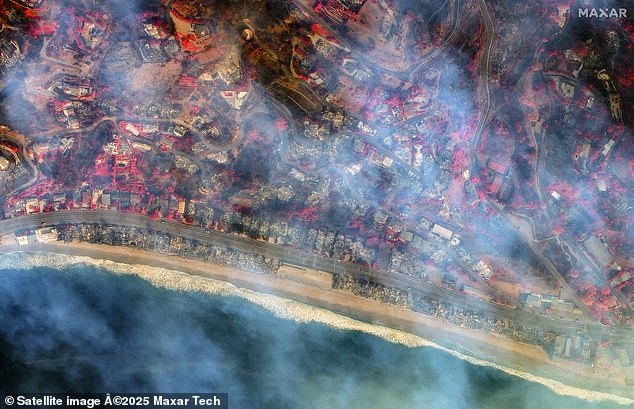 A satellite infrared survey of homes in Malibu showed the treacherous conditions Thursday