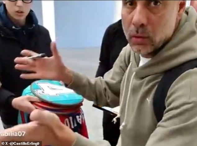 Footage shared online shows Guardiola shooting autograph hunters and telling them not to approach him again