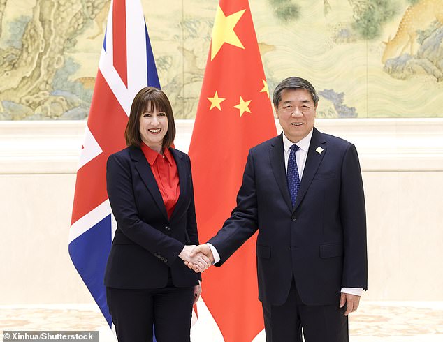 Ms Reeves met Vice President Han Zheng and Deputy Prime Minister He Lifeng (pictured) during the first high-level economic meeting between Britain and China since 2019.