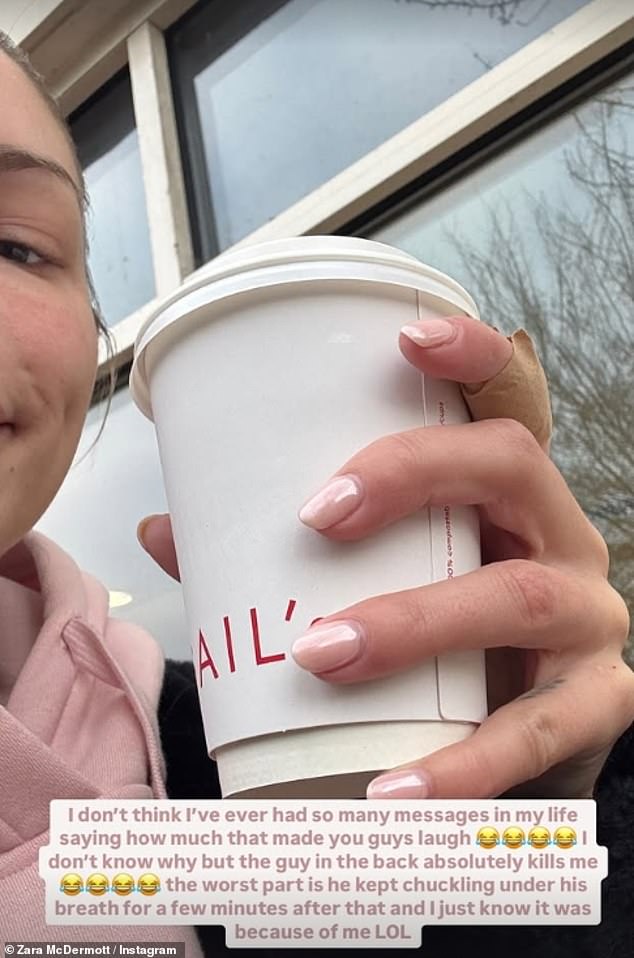 The TV later added a photo of herself enjoying a cup of coffee after her workout, saying she thought the man had laughed at her.