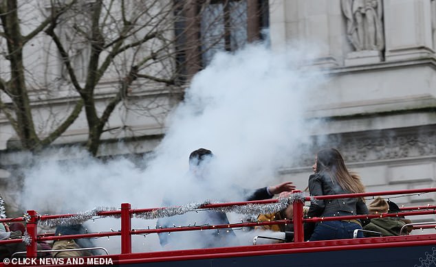 At one point during filming, smoke covered the actors on the upper deck