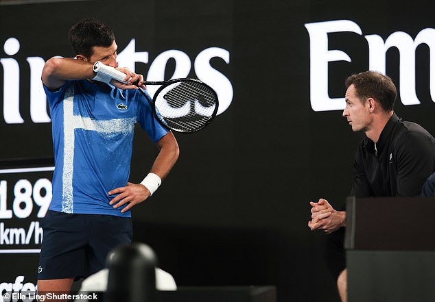 Andy Murray (right) took his place in the new Australian Open coaching pods