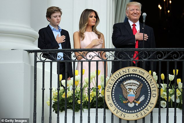 Barron Trump, Melania Trump and Donald Trump at the White House in April 2017