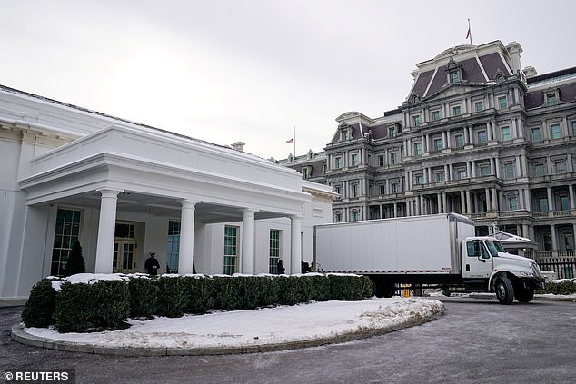 Moving trucks were seen at the White House on Friday as the Bidens prepared to leave