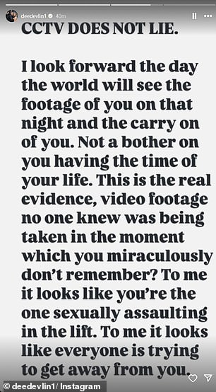 Dee Devlin launched an angry tirade aimed at Ms Hand in which she made a series of astonishing accusations before adding: 'My sons will be warned that women like you exist in the world.