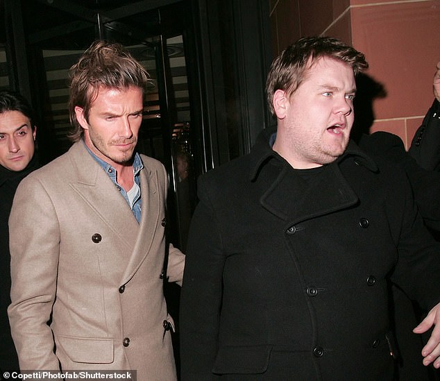 David eventually played peacemaker and the row was resolved (David Beckham and James on a night out in London in 2010)