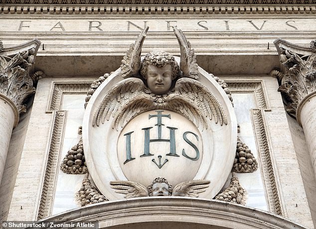 Later, Christians made a Christogram with the first letters of 'Jesus' in Greek: Iota, eta, sigma. When these were transcribed into Latin it became 'IHS' as depicted here on the Church of Gesu in Rome