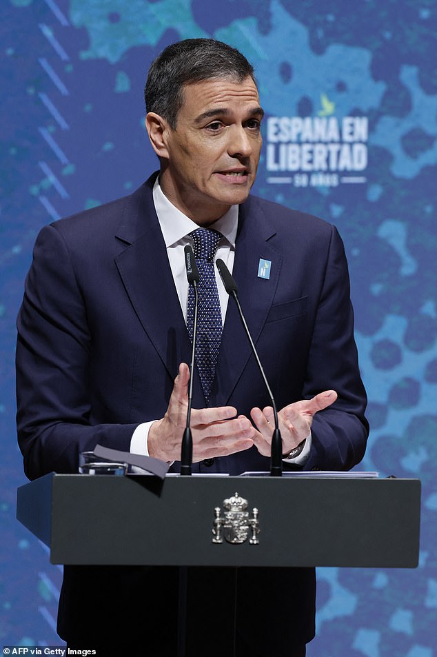 Spanish Prime Minister Pedro Sanchez speaks in Madrid on January 8, 2025