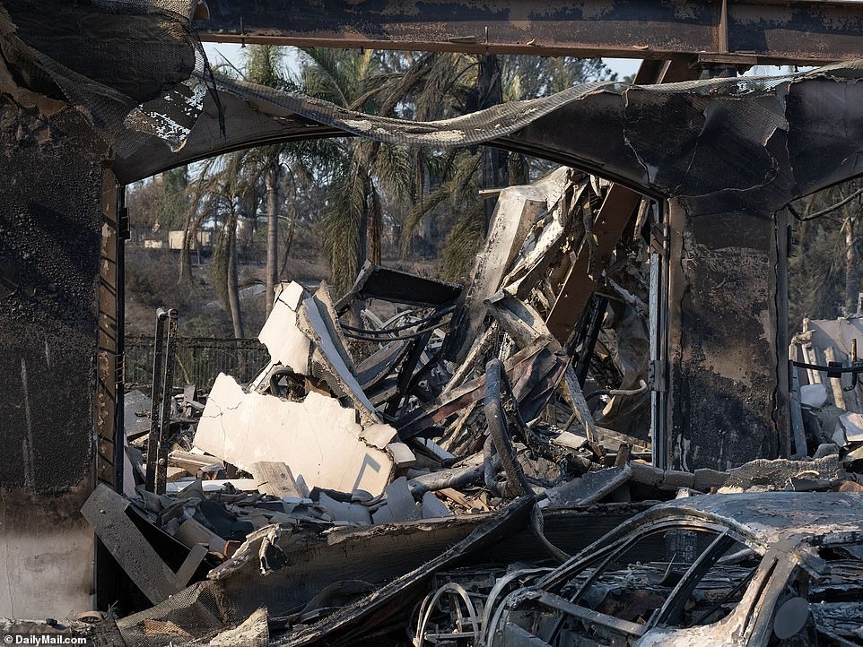 The property once had lush gardens, a large swimming pool and a terrace overlooking the ocean. But now the walls have collapsed, the foundation and walls have melted to an ugly, molten black color, and only an ornate metal door remains standing.