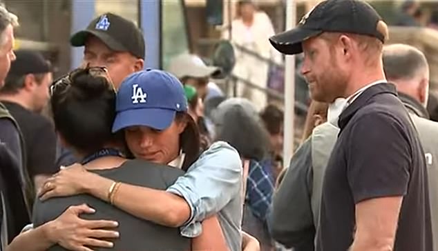 Harry and Meghan's little trip to visit wildfire survivors on Friday - they stepped out hours away in pristine Montecito - has been posted online. (They are pictured at the Pasadena Convention Center on January 10).