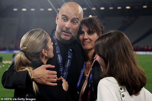 Guardiola and Serra pictured with daughter Maria after City won the Treble in Istanbul