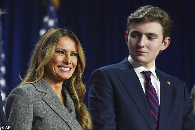 The 54-year-old former model and mother of one (pictured left) is preparing to return to the East Wing later this month and reprise her role as First Lady. This time, her son Barron (pictured right), whom she shares with Donald Trump, will not live in the White House full-time as he goes to college in New York.