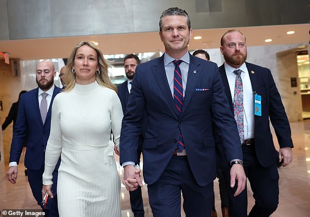 Amid the sexual misconduct allegations, Hegseth was accompanied by his wife on his trips to Capitol Hill