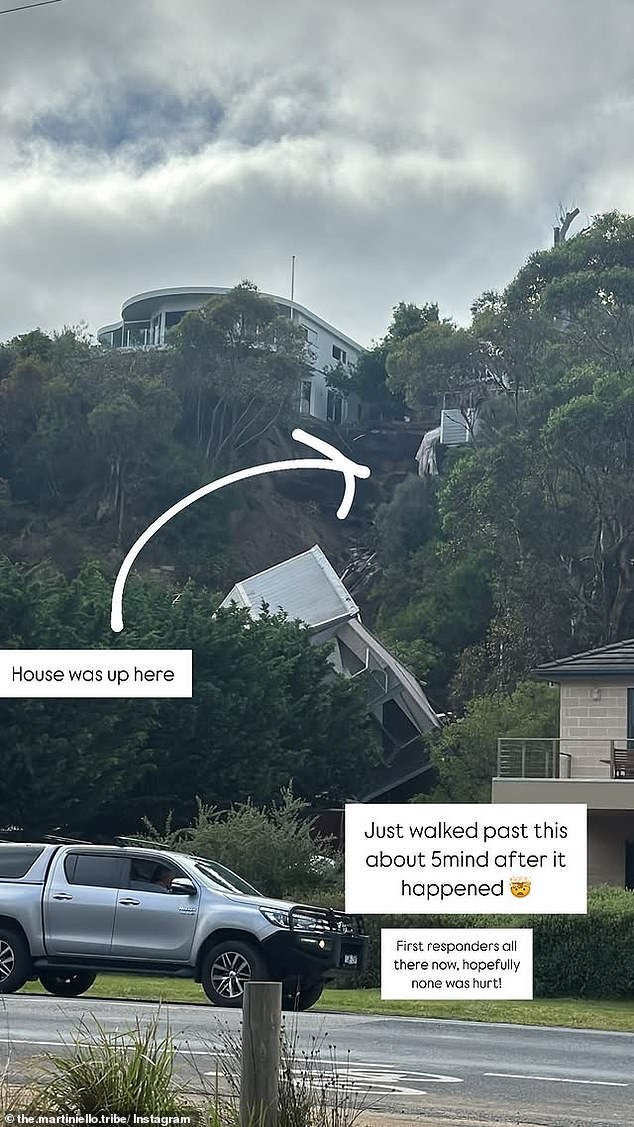 Residents were shocked by the incident, with some locals saying they heard the 'horrible' sound of the house tumbling down the hill (pictured)