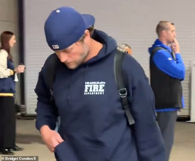 Rams quarterback Matthew Stafford wore a Los Angeles City Fire Department hoodie on Monday