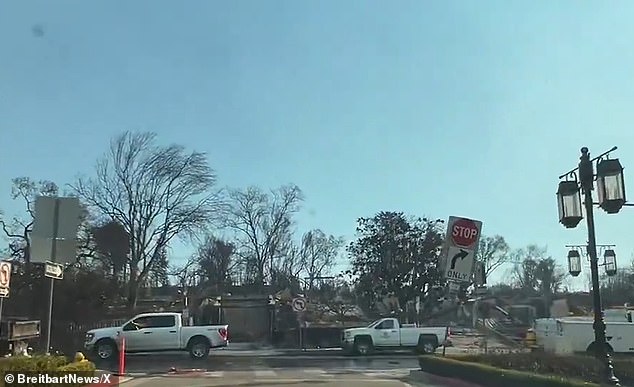 A shocking video shows Monument Street cut in half. On one side of the street is nothing but rubble, ash and rubble where once stood multi-million dollar homes, juxtaposed with the relatively intact shopping center on the other side of the road