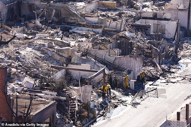 Firefighters continued their work in burning residential areas as wildfires wreaked havoc in LA on Monday